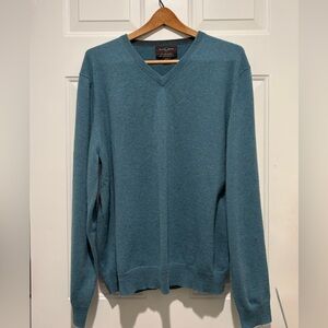 Black Brown 1826 Men's CASHMERE Teal V-Neck Sweater, XL, small flaw